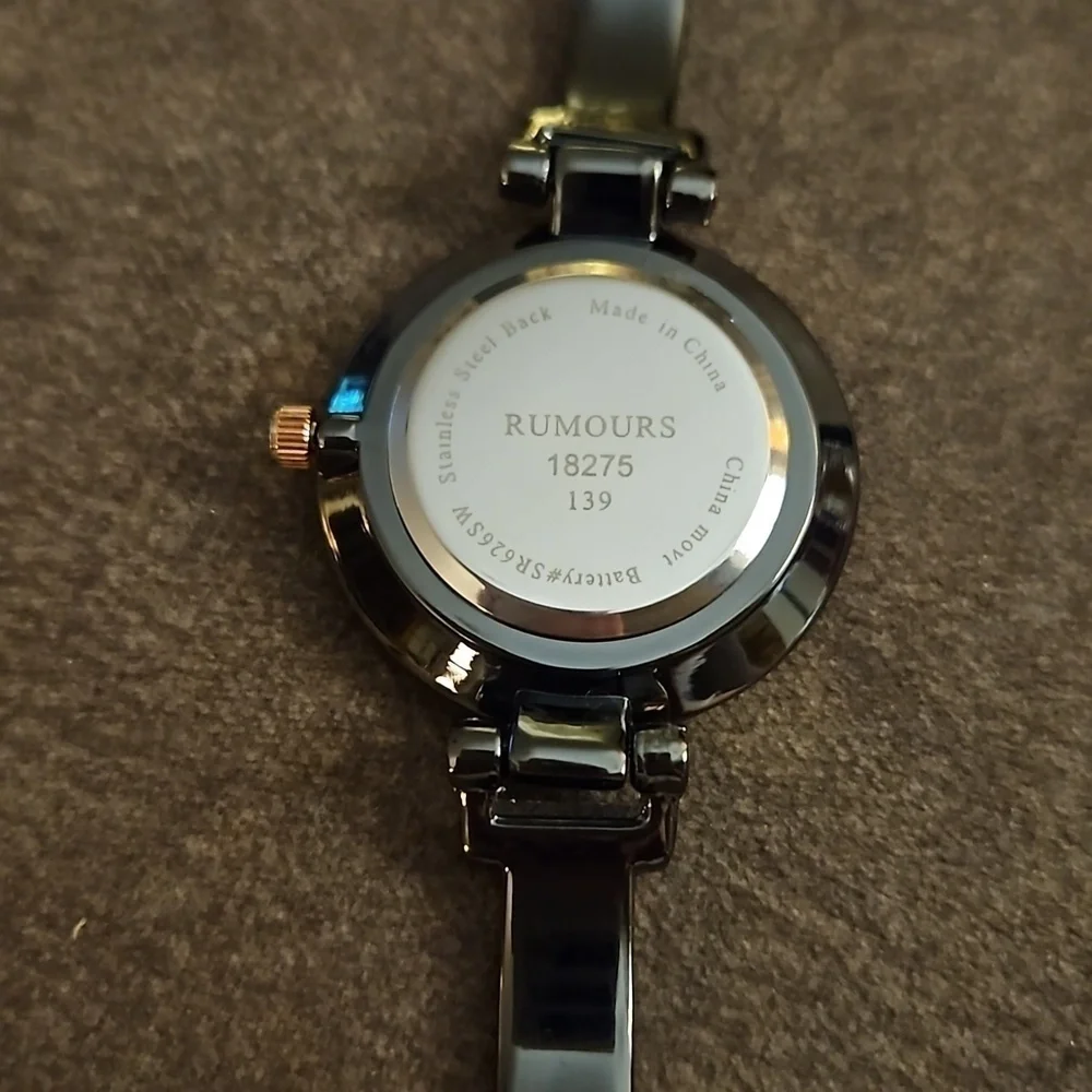 RUMOURS Gunmetal Rose Goldtone Floating Crystal Link Watch